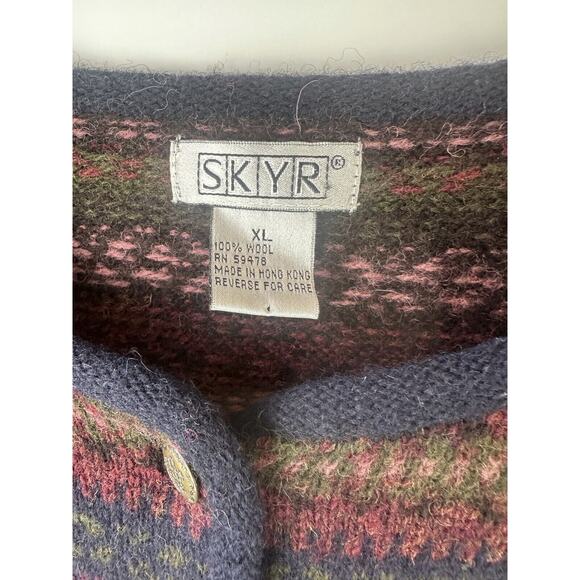 SKYR Vintage 100% Wool Cardigan Sweater Aztec Nordic Fair Isle Long Button Up XL - Picture 6 of 12